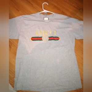 Gucci Gray Tee with Gold and Green Accents